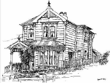 Sketch of front view of 74 Roxburgh Street by Grant Tilley